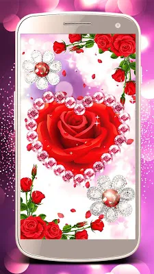 Diamond live wallpaper – glitter rose hearts screenshot-app