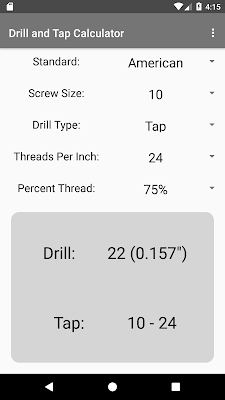 Drill and Tap Calculator screenshot-app