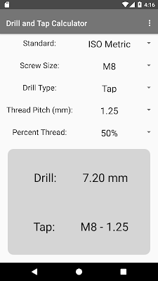 Drill and Tap Calculator screenshot-app